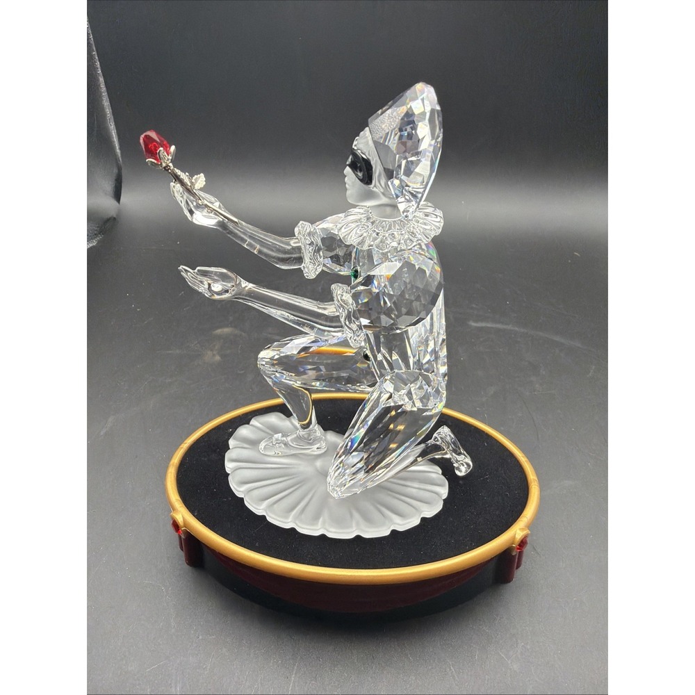 Swarovski SCS 2001 Masquerade Harlequin Crystal Figurine w/ Rose & Display Stand